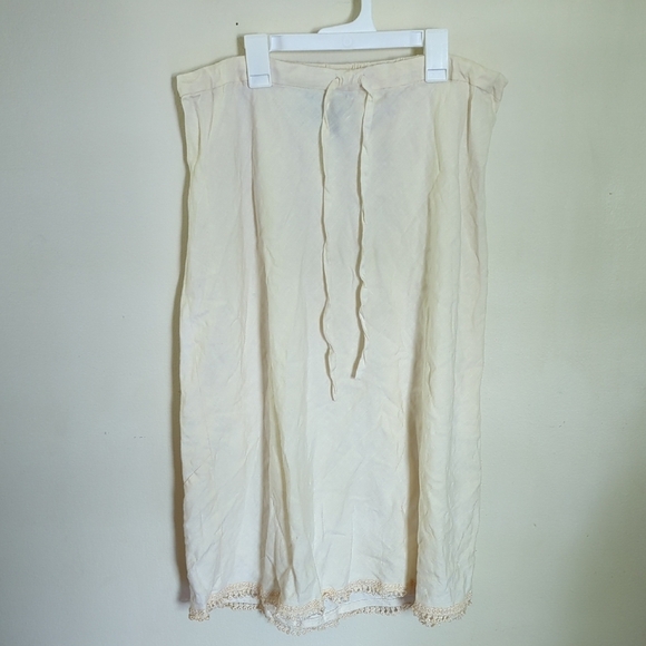 Finity Naturals Cream 100% Linen Midi Skirt Crochet Hem Vintage Women's Size 2X - Picture 1 of 5
